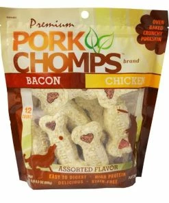 Pork Chomps Crunchy Bone Assorted Flavors Dog Treats, 12 Count Bag