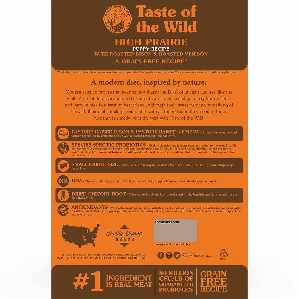 Taste of The Wild Grain Free High Prairie Puppy Recipe with Roasted Bison & Venison, 28 lb. Bag - Dry Dog Food 3 Taste of The Wild Grain Free High Prairie Puppy Recipe with Roasted Bison & Venison, 28 lb. Bag - Dry Dog Food