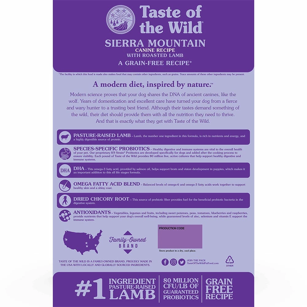 Taste of the Wild Grain Free Sierra Mountain Canine Recipe with Roasted Lamb, 28 lb. Bag - Dry Dog Food 4 Taste of the Wild Grain Free Sierra Mountain Canine Recipe with Roasted Lamb, 28 lb. Bag - Dry Dog Food - Image 2