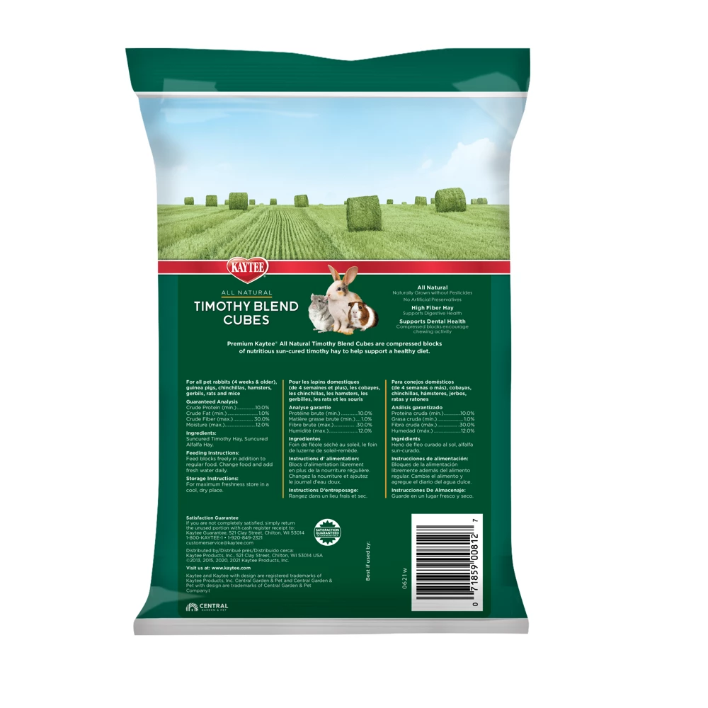 Kaytee Timothy Hay Blend Cubes, 1 lb. Pack - 100036895 - Rabbit Feed 4 Kaytee Timothy Hay Blend Cubes, 1 lb. Pack - 100036895 - Rabbit Feed - Image 2