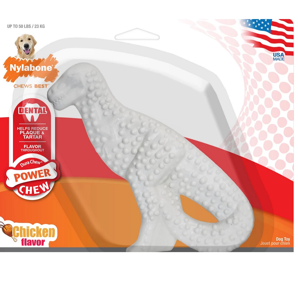 Nylabone Power Chew Dental Dinosaur Large Dog Toy, Chicken Flavor- NDD101P - Dog Toys 3 Nylabone Power Chew Dental Dinosaur Large Dog Toy, Chicken Flavor- NDD101P - Dog Toys