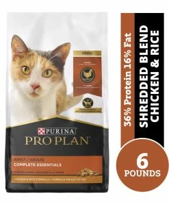 Purina Pro Plan Adult Complete Essentials Shredded Blend Chicken & Rice Formula Dry Cat Food, 6 lb. Bag