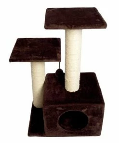 Iconic Pet - Sisal Scratching Tree with Square Cave and Two Posts, Brown - 51517 - Dog Houses & Kennels