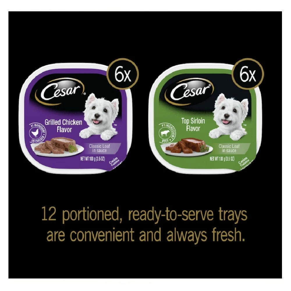 Pedigree Cesar Classic Loaf in Sauce Top Sirloin & Grilled Chicken Flavors Wet Dog Food Variety Pack, (12) 3.5 oz. Easy Peel Trays 5 Pedigree Cesar Classic Loaf in Sauce Top Sirloin & Grilled Chicken Flavors Wet Dog Food Variety Pack, (12) 3.5 oz. Easy Peel Trays - Image 3