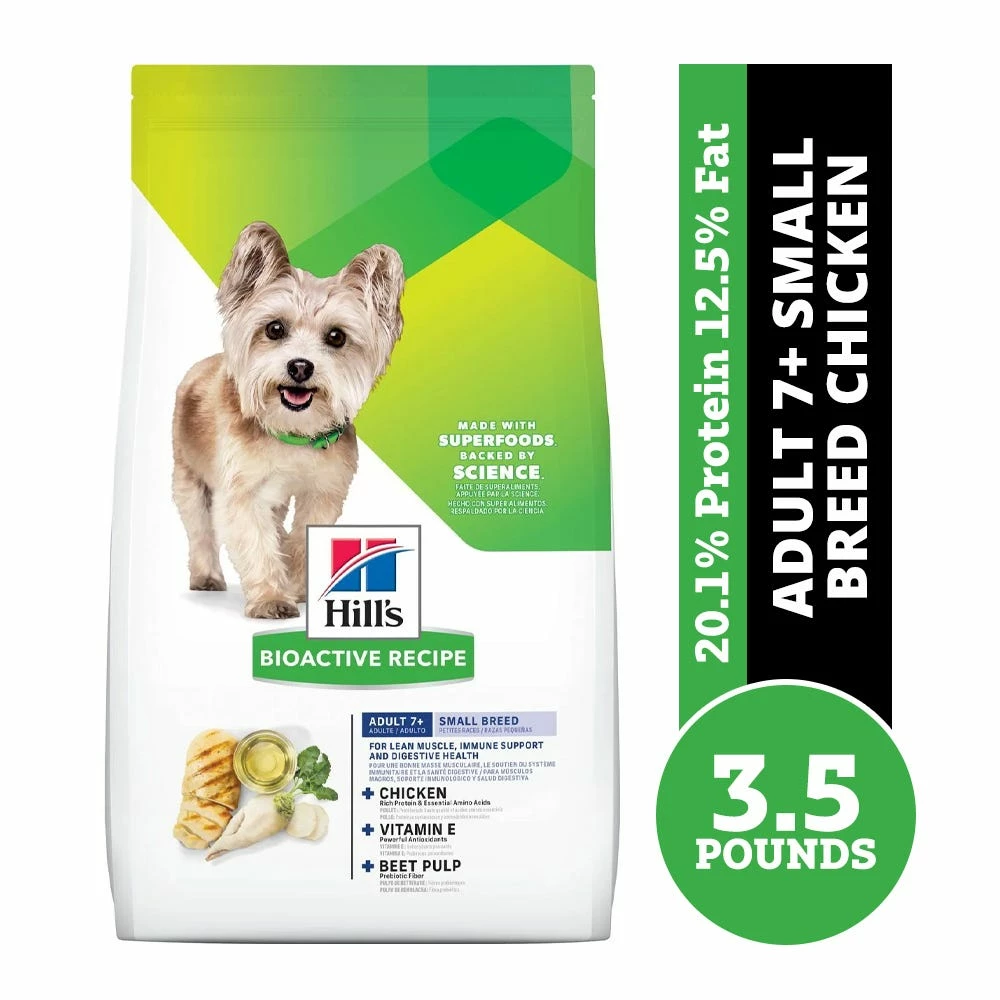 Hill's Bioactive Recipe Adult 7+ Small Breed Chicken & Brown Rice Dry Dog Food, 3.5 lb. Bag 3 Hill's Bioactive Recipe Adult 7+ Small Breed Chicken & Brown Rice Dry Dog Food, 3.5 lb. Bag