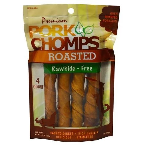 Pork Chomps Large Twists, Roasted, 4 Count Bag - Dogs 3 Pork Chomps Large Twists, Roasted, 4 Count Bag - Dogs