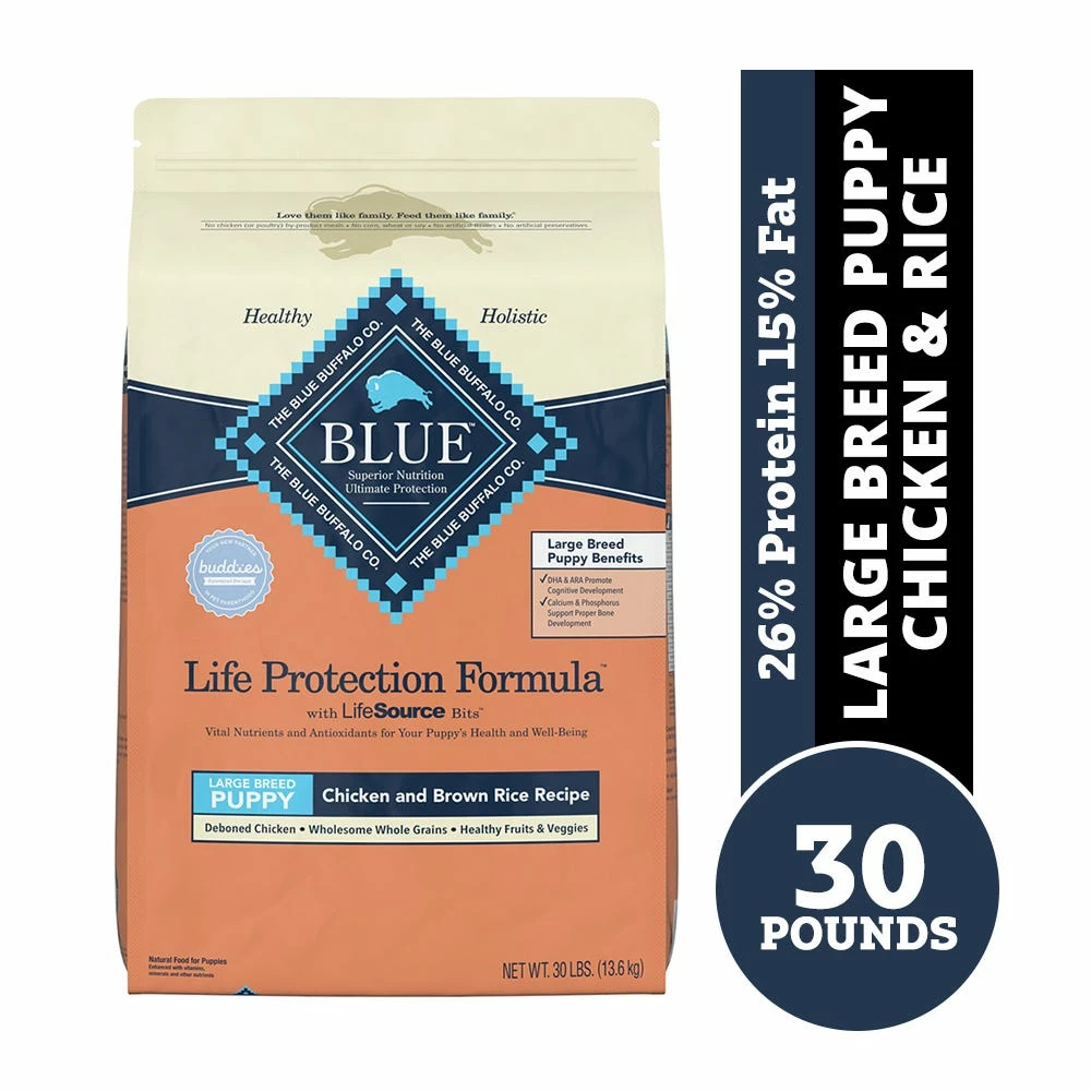 Blue Buffalo Life Protection Formula Large Breed Puppy Chicken & Brown Rice Recipe Dry Dog Food, 30 lb. Bag 3 Blue Buffalo Life Protection Formula Large Breed Puppy Chicken & Brown Rice Recipe Dry Dog Food, 30 lb. Bag