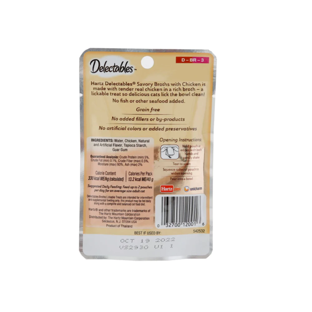 Hartz Delectables Cat Treat, Broths Chicken non-seafood, 1.4 oz. Pouch - Cat Treats 4 Hartz Delectables Cat Treat, Broths Chicken non-seafood, 1.4 oz. Pouch - Cat Treats - Image 2
