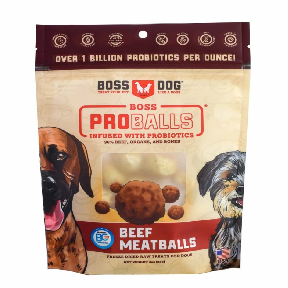 Boss Dog Brand Boss Dog® Brand Boss ProBalls™ Freeze Dried Treats for Dogs - Beef Meatballs, 3 oz. Pouch - Dog Treats 3 Boss Dog Brand Boss Dog® Brand Boss ProBalls™ Freeze Dried Treats for Dogs - Beef Meatballs, 3 oz. Pouch - Dog Treats