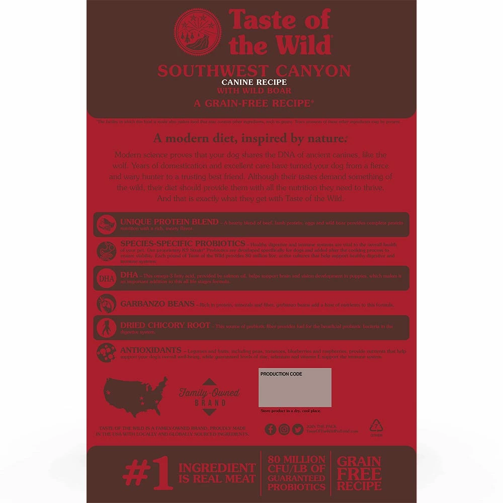 Taste of the Wild Grain Free Southwest Canyon Canine Recipe with Wild Boar, 28 lb. Bag - Dry Dog Food 3 Taste of the Wild Grain Free Southwest Canyon Canine Recipe with Wild Boar, 28 lb. Bag - Dry Dog Food