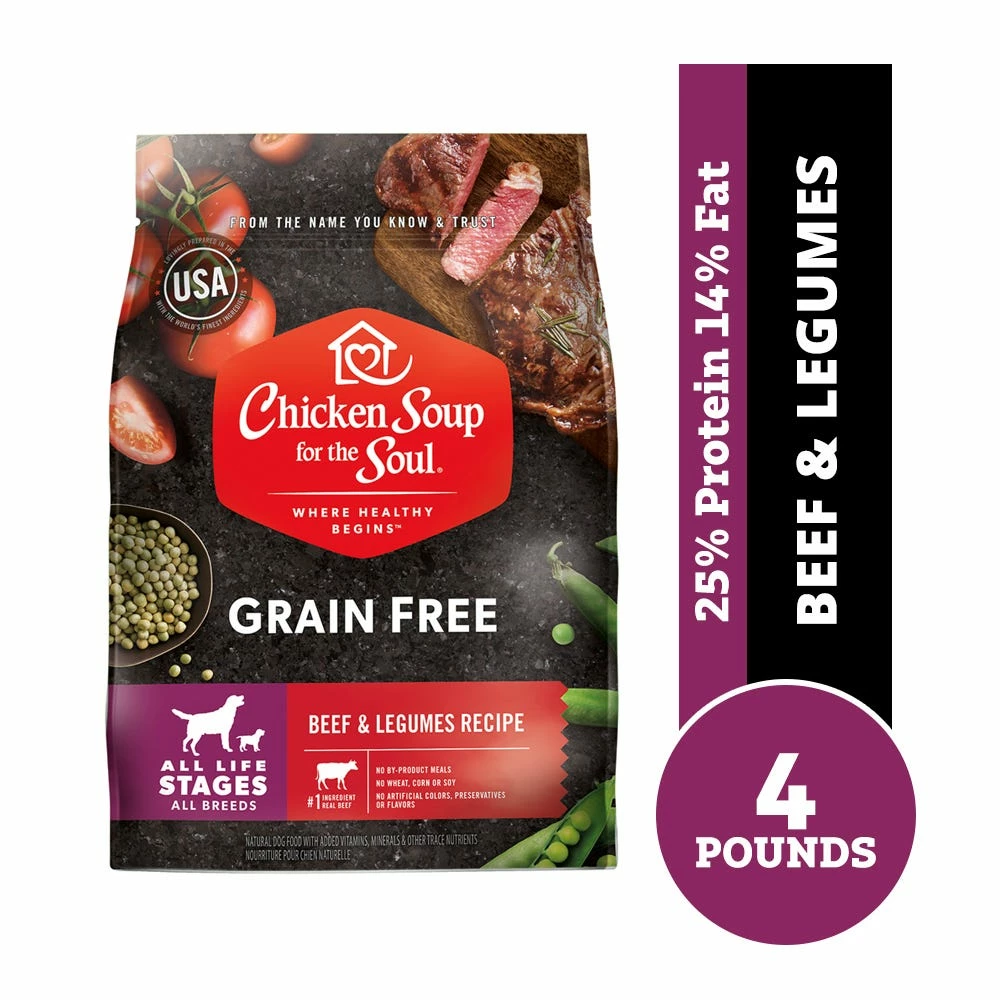Chicken Soup for the Soul Grain Free - Beef & Legumes Recipe Dry Dog Food, 4 lb. Bag 3 Chicken Soup for the Soul Grain Free - Beef & Legumes Recipe Dry Dog Food, 4 lb. Bag