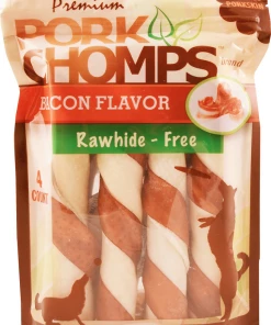 Premium Pork Chomps Twists Dog Treats, Bacon Flavor, 4 Count Bag