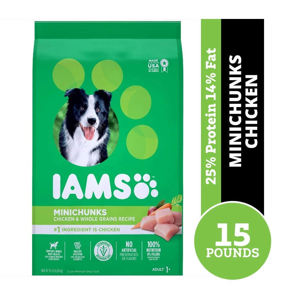 Iams Proactive Health Adult Mini-Chunks Chicken & Whole Grains Recipe Dry Dog Food, 15 lb. Bag 3 Iams Proactive Health Adult Mini-Chunks Chicken & Whole Grains Recipe Dry Dog Food, 15 lb. Bag