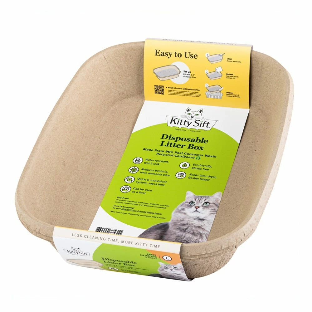 Kitty Sift Disposable Litter Box - Pack of 3, Size Large - KSR-LB-L3 - Litter Boxes & Accessories 3 Kitty Sift Disposable Litter Box - Pack of 3, Size Large - KSR-LB-L3 - Litter Boxes & Accessories