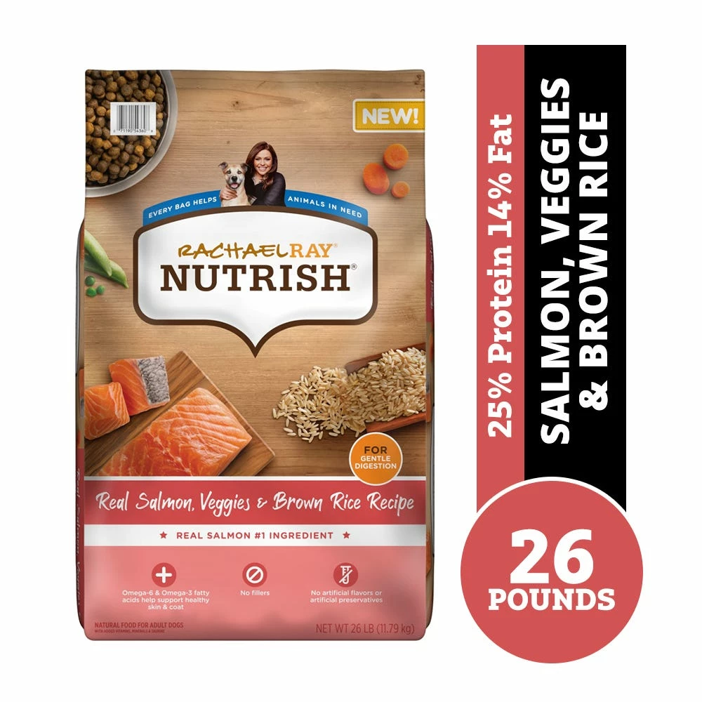Rachael Ray Nutrish Real Salmon, Veggies & Brown Rice Recipe, Premium Dry Dog Food, 26 lb. Bag 3 Rachael Ray Nutrish Real Salmon, Veggies & Brown Rice Recipe, Premium Dry Dog Food, 26 lb. Bag