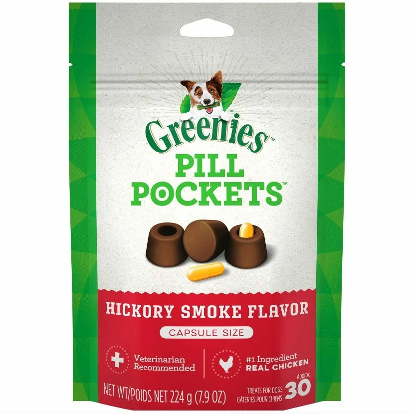 Greenies Pill Pockets Capsule Size Dog Treats, Hickory Smoke Flavor, 30 Count Pouch 3 Greenies Pill Pockets Capsule Size Dog Treats, Hickory Smoke Flavor, 30 Count Pouch