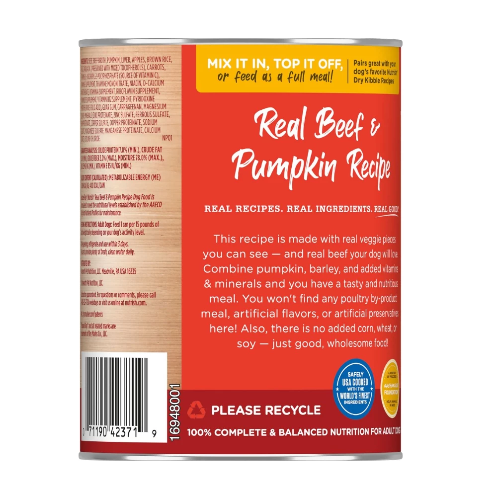 Rachael Ray Nutrish Real Beef & Pumpkin Recipe, Wet Dog Food,13 oz. Can 4 Rachael Ray Nutrish Real Beef & Pumpkin Recipe, Wet Dog Food,13 oz. Can - Image 2