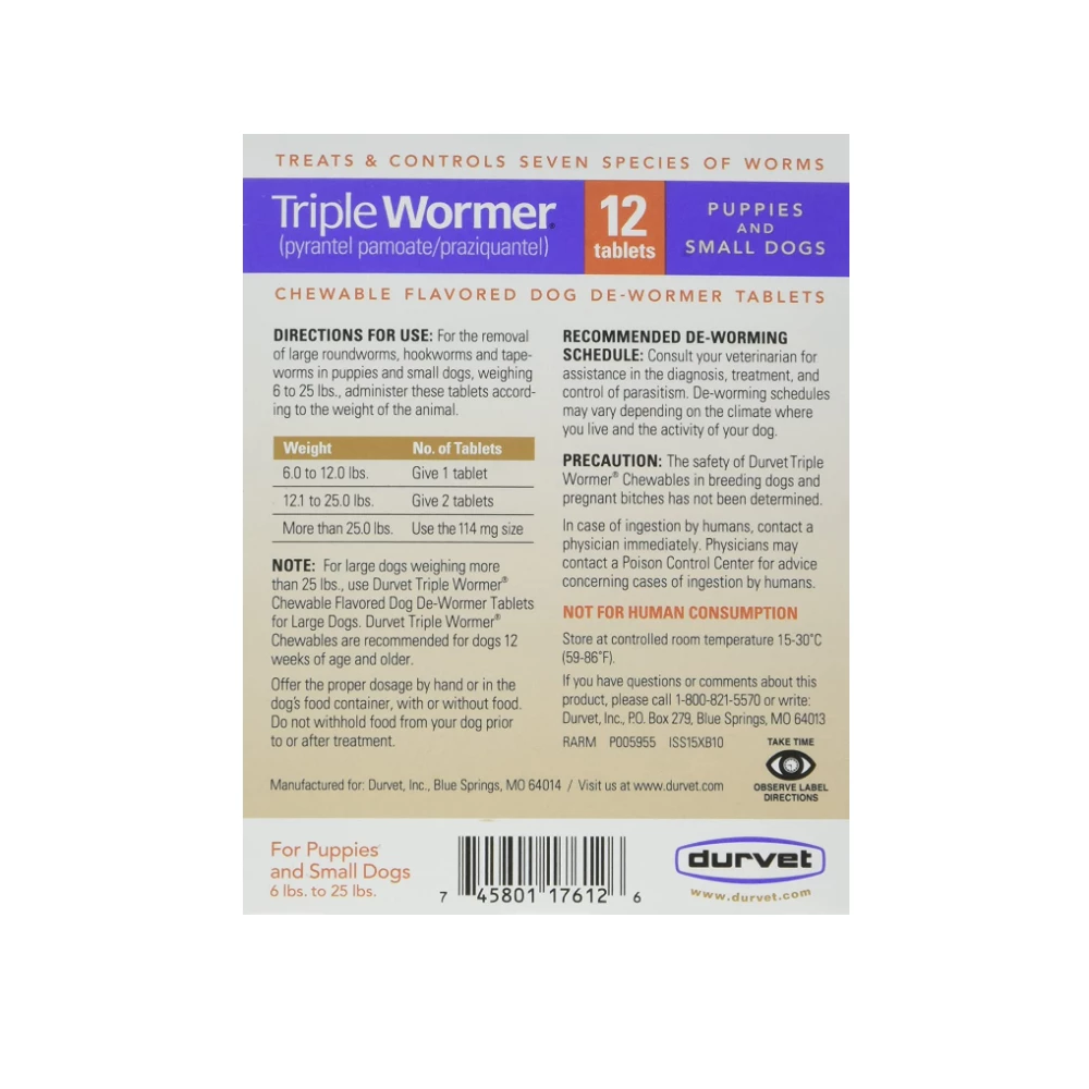 Durvet Triple Wormer Puppy & Small Dog B2 - 041982 - Parasite Treatments 4 Durvet Triple Wormer Puppy & Small Dog B2 - 041982 - Parasite Treatments - Image 2