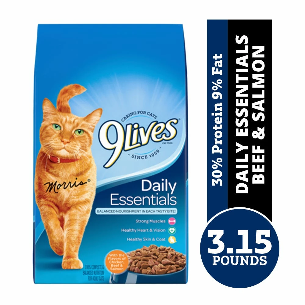 9 Lives 9Lives Daily Essentials Beef & Salmon Adult Dry Cat Food, 3.15 lb. Bag 3 9 Lives 9Lives Daily Essentials Beef & Salmon Adult Dry Cat Food, 3.15 lb. Bag