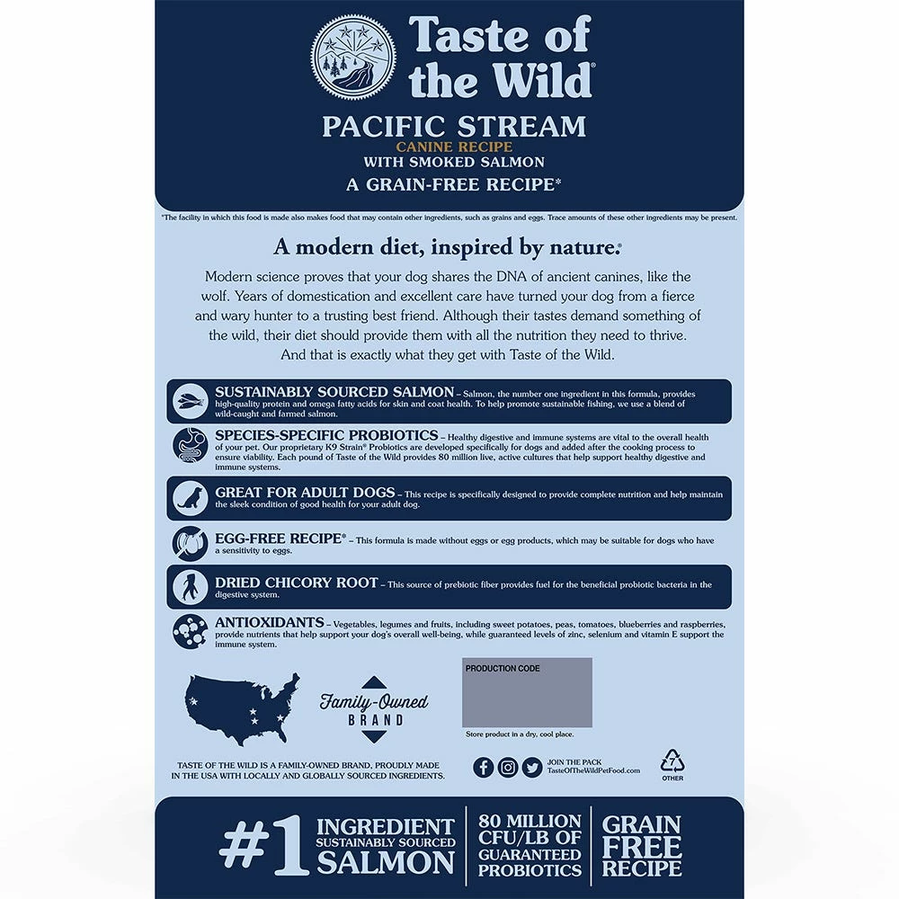 Taste of the Wild Grain Free Pacific Stream Canine Formula with Smoked Salmon, 28 lb. Bag - Dry Dog Food 4 Taste of the Wild Grain Free Pacific Stream Canine Formula with Smoked Salmon, 28 lb. Bag - Dry Dog Food - Image 2