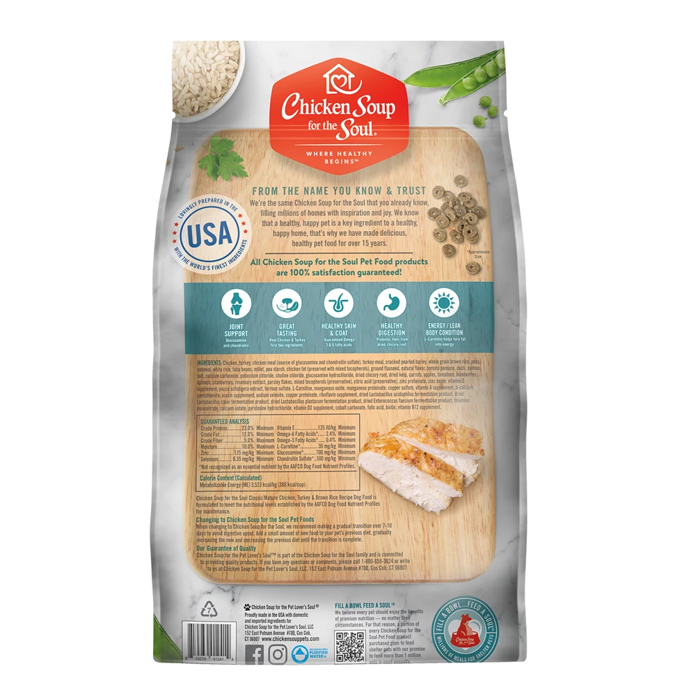 Chicken Soup for the Soul Mature - Chicken, Turkey & Brown Rice Recipe Dry Dog Food, 4.5 lb. Bag 4 Chicken Soup for the Soul Mature - Chicken, Turkey & Brown Rice Recipe Dry Dog Food, 4.5 lb. Bag - Image 2