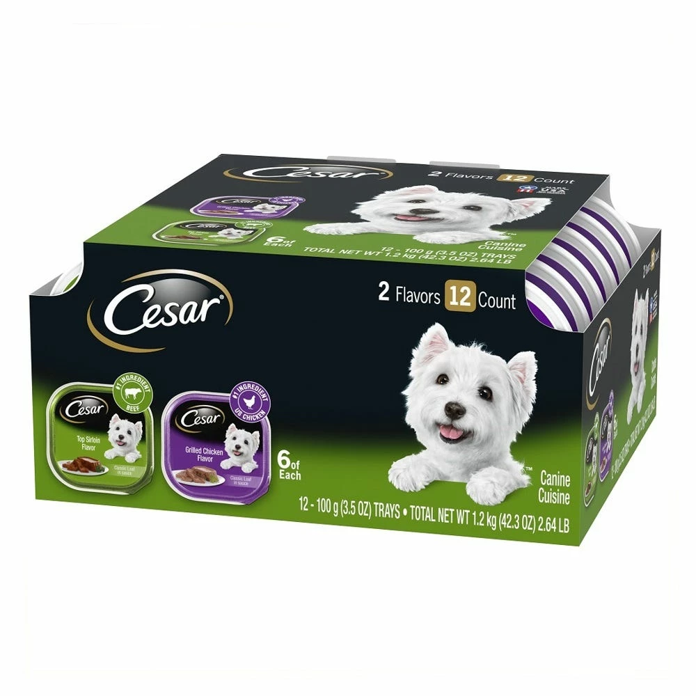 Pedigree Cesar Classic Loaf in Sauce Top Sirloin & Grilled Chicken Flavors Wet Dog Food Variety Pack, (12) 3.5 oz. Easy Peel Trays 4 Pedigree Cesar Classic Loaf in Sauce Top Sirloin & Grilled Chicken Flavors Wet Dog Food Variety Pack, (12) 3.5 oz. Easy Peel Trays - Image 2