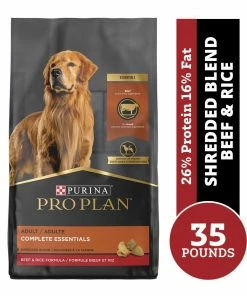 Purina Pro Plan Adult Complete Essentials Shredded Blend Beef & Rice Dry Dog Food, 35 lb. Bag