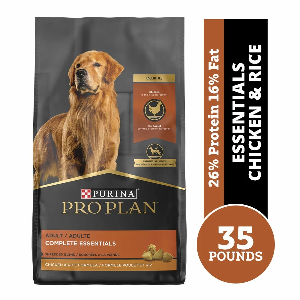 Purina Pro Plan Adult Complete Essentials Shredded Blend Chicken & Rice Dry Dog Food, 35 lb. Bag 3 Purina Pro Plan Adult Complete Essentials Shredded Blend Chicken & Rice Dry Dog Food, 35 lb. Bag