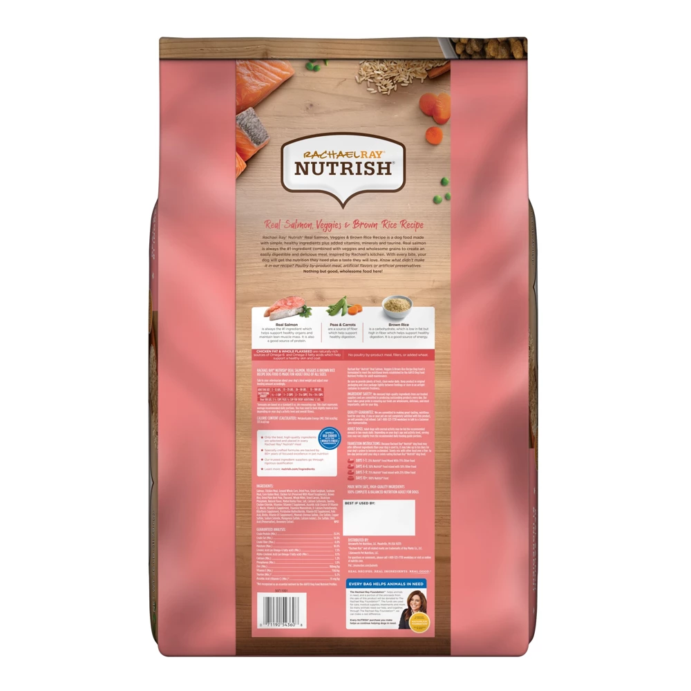 Rachael Ray Nutrish Real Salmon, Veggies & Brown Rice Recipe, Premium Dry Dog Food, 26 lb. Bag 4 Rachael Ray Nutrish Real Salmon, Veggies & Brown Rice Recipe, Premium Dry Dog Food, 26 lb. Bag - Image 2