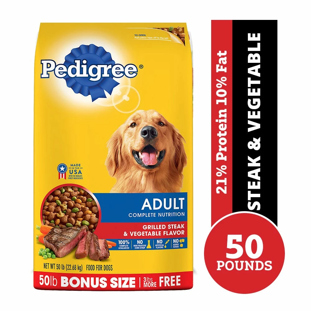 Pedigree® Complete Nutrition Grilled Steak & Vegetable Flavor Adult Dry Dog Food, 50 lb. Bag 3 Pedigree® Complete Nutrition Grilled Steak & Vegetable Flavor Adult Dry Dog Food, 50 lb. Bag