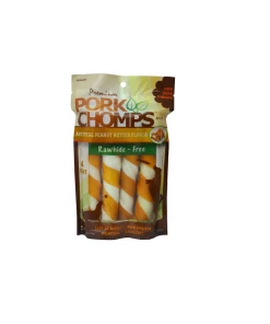 Pork Chomps Pork Chomp Large Twists, Peanut Butter Flavor, 4 Count Bag - Dog Treats