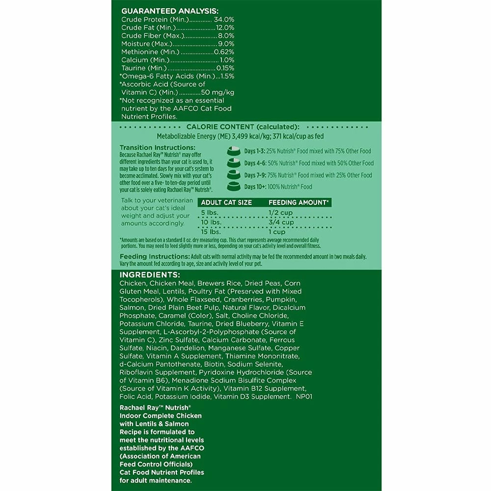 Rachael Ray Nutrish Super Premium Indoor Complete Chicken with Lentils & Salmon Dry Cat Food, 6 lb. Bag 9 Rachael Ray Nutrish Super Premium Indoor Complete Chicken with Lentils & Salmon Dry Cat Food, 6 lb. Bag - Image 7