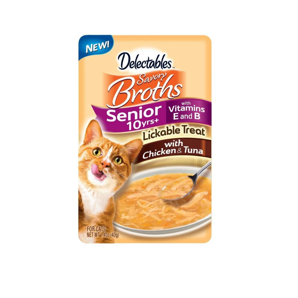 Hartz Delectables Cat Treat, Broths Sr 10 plus Chicken & Tuna, 1.4 oz. Pouch - Cat Treats 3 Hartz Delectables Cat Treat, Broths Sr 10 plus Chicken & Tuna, 1.4 oz. Pouch - Cat Treats