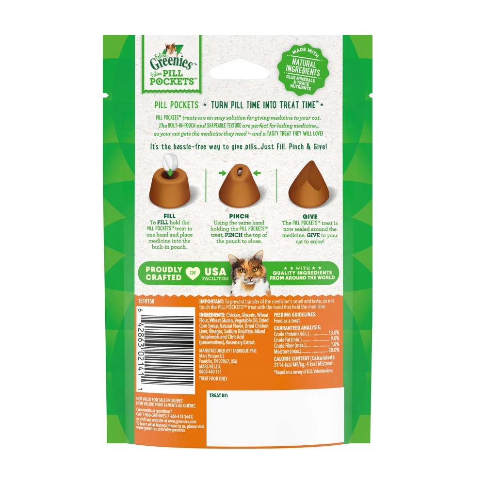Feline Greenies Pill Pocket Cat Treats, Chicken Flavor, 45 Count Pouch - Dog Treats 4 Feline Greenies Pill Pocket Cat Treats, Chicken Flavor, 45 Count Pouch - Dog Treats - Image 2